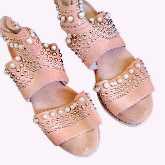 Jeffrey Campbell Studded Suede Leather Palmira Platforms Pink Rose Peach Size 8 - Picture 6 of 9